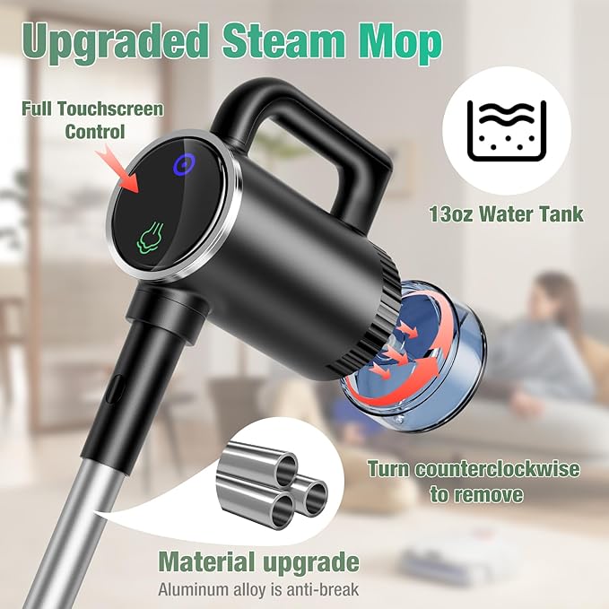 11-in-1 Steam Mop - Detachable Handheld Steam Cleaner with 380mL Tank, 260℉ Floor Steamer for Hardwood, Tile, Grout, Windows, Bath & Kitchen - 3-Level Steam Control, Multi-Purpose Floor Steam Cleaner