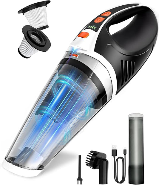 BRL Handheld Vacuum Cordless, Car Vacuum Cleaner with Powerful Suction, 2 Modes Mini Hand Vacuum, Dry & Wet, LED Light, Portable Vacuum for Car Pet Hair, Home, Office, Keyboards Black Orange