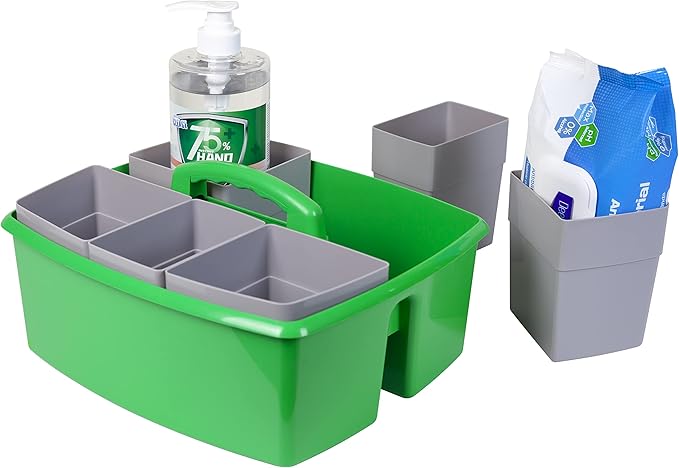 Storex Large Classroom Caddy with Cups, 13 x 11 x 6.575 Inches, Green, Case of 2 (00983U02C)