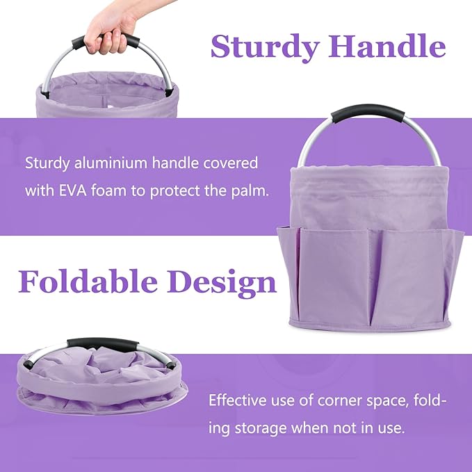 2PCS 17L Caddy Organizer with Handle, 600D Oxford Cloth Shower Caddy with 6 Pockets, Collapsible Cleaning Supplies Caddy, Storage Organizer for Cleaning, Traveling, Gardening, Purple