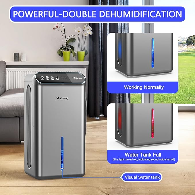 Dehumidifiers for Home (85 OZ Water Tank, 800 sq.ft) Quiet Small Dehumidifier for Basement Bedroom Bathroom with Drain Hose, 3 Gear Timer, Sleep Mode, Auto Shut Off, 7 Color Ambient Light