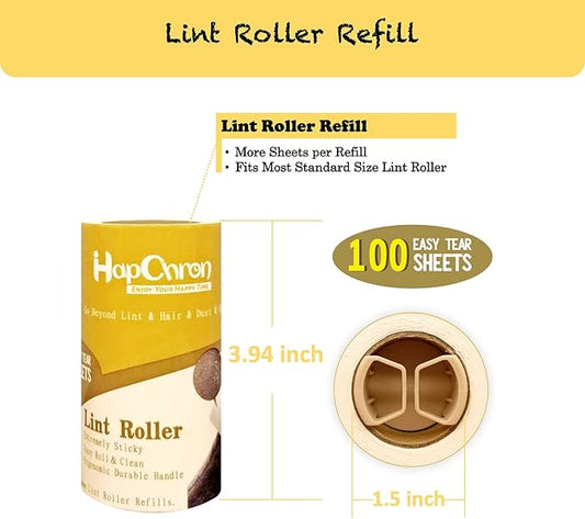 Extra Sticky Lint Roller Refills Only, Total 800 Easy Tear Sheets, Fits Most 3.9"-4" Standard Size Lint Roller with Inner Diameter at 1.5", Works Great On Pet Hair(Pack of 8)