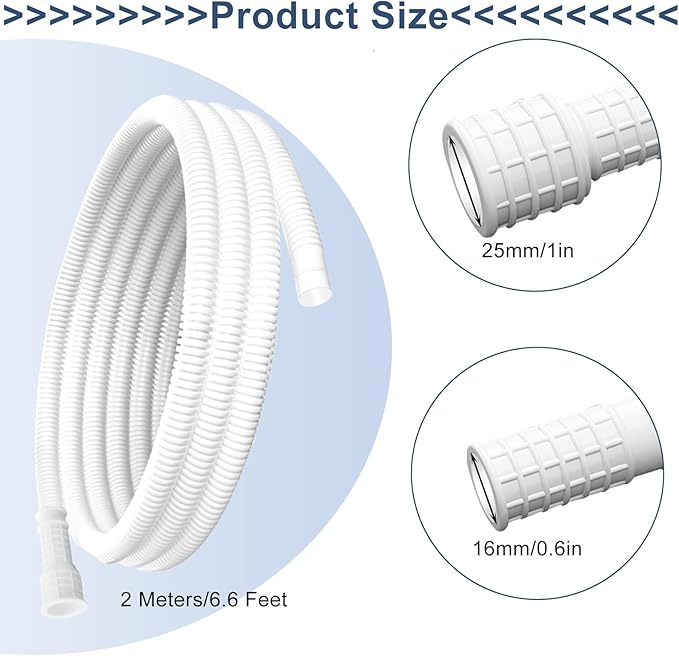 Universal Dehumidifier Drain Hose 6.6 Feet Air Conditioner Hose with Cut-Table Rubber Adapter Connect Clamp and Teflon Tape, Drain Pipe for Dehumidifiers, Air Conditioners