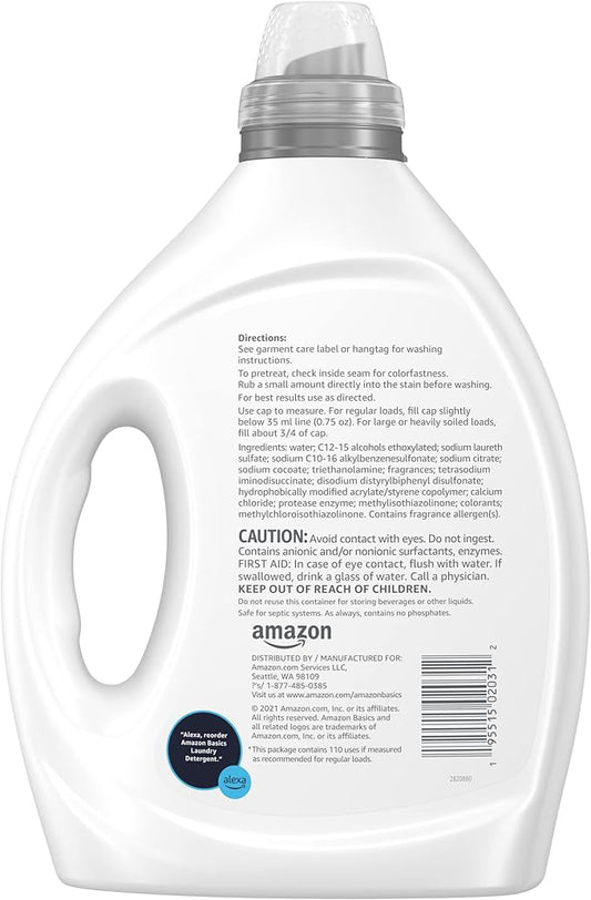 Amazon Basics Laundry Detergent Liquid, Concentrated, Clean Linen, 110 Loads, 82.5 Fl Oz, Pack of 2 (Previously Solimo)