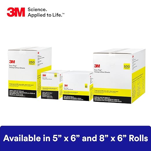 3M Easy Trap Sweep and Dust Sheets, 1 Roll of 250 8" x 6" Sheets, Disposable Easy Sweep Floor Duster, Picks Up 8x More Dirt, Dust, Sand, Hair, Works on Dry or Wet Surfaces, 55654W