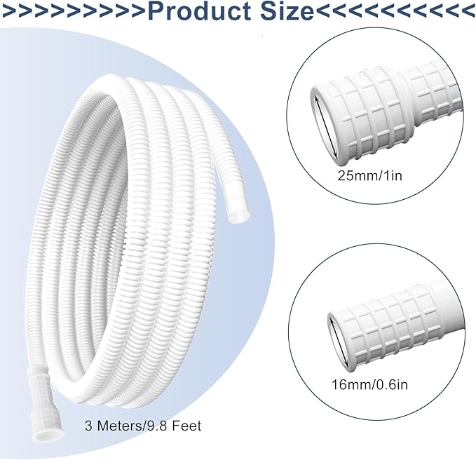 Universal Dehumidifier Drain Hose 10 Feet Air Conditioner Hose with Cut-Table Rubber Adapter Connect Clamp and Teflon Tape, Drain Pipe for Dehumidifiers, Air Conditioners