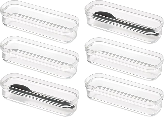 iDesign Plastic Drawer Organizer Bins - Storage for Kitchen, Bathroom, and Desk Drawers - Set of 6 - Clear