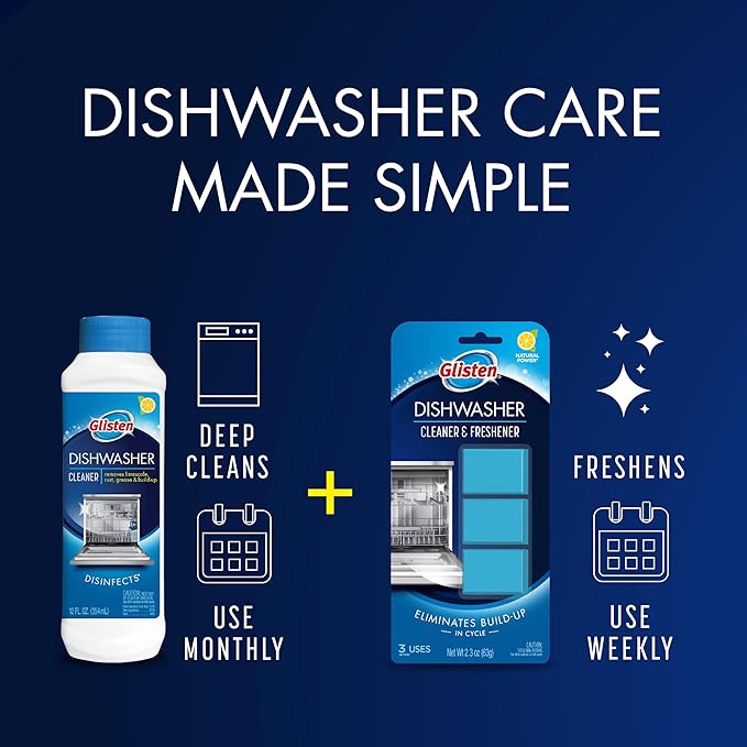 Glisten Dishwasher Detergent Booster and Freshener, Helps Eliminate Odors, Spots, and Stains, Lemon Scent, Made in the USA, 28 Ounce Bottle