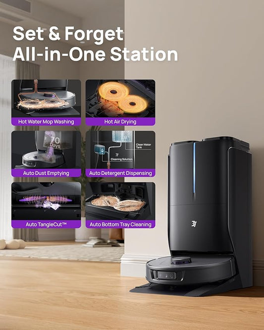 3i P10 Ultra Robot Vacuum and Mop Combo, 18,000 Pa Suction, Self-Emptying, Auto-Extending Edge Mopping, 140℉ Hot-Water Self-Cleaning, LiDAR Navigation, Automatic TangleCut for Pet Hair, 4 Carpet Modes