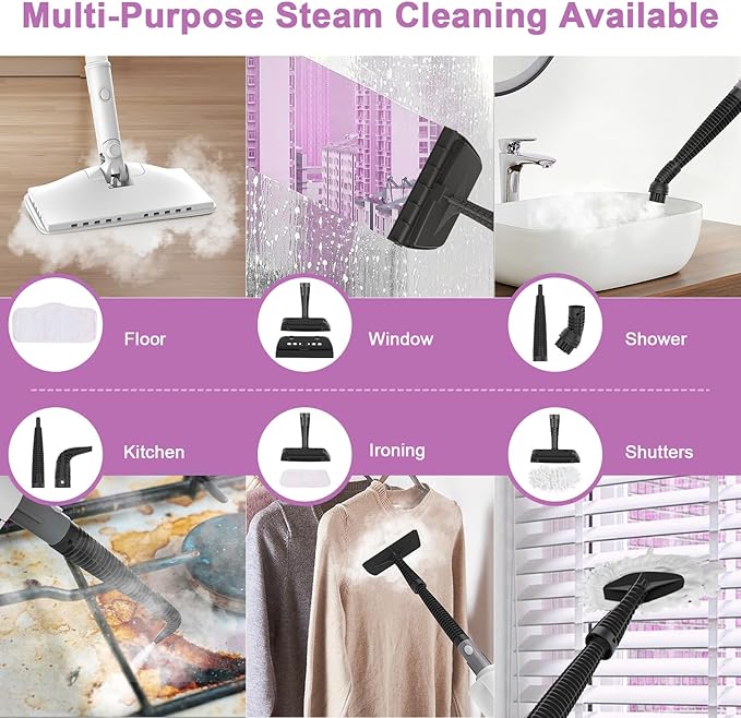 7-in-1 Steam Mop, 1200W Rotated Steam Cleaner for Home, 2 Modes, 400ML Removable Tank, 23FT Power Cord, 2 Pads, Multi-Surface Steamer for Hard Floor, Laminate Floor, Tiles Cleaning (Snow White)
