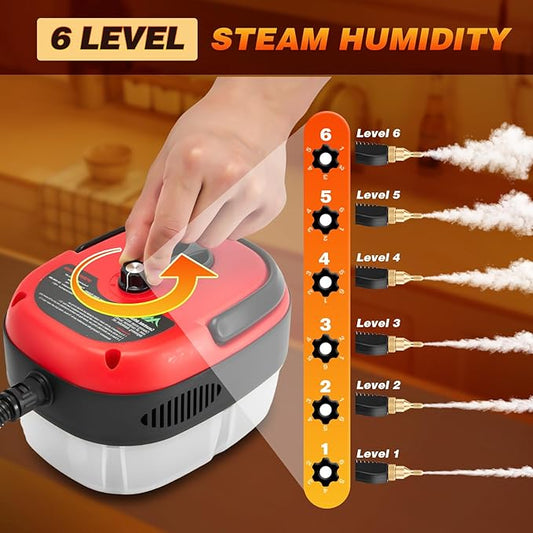 2500W Handheld Steam Cleaner, 10S Rapid Heating Steamer with 6 Adjustable Levels, 36oz Large Capacity Water Tank, Portable High-Power Steam Cleaner for Home, Kitchen, Bathroom, Floor, Car