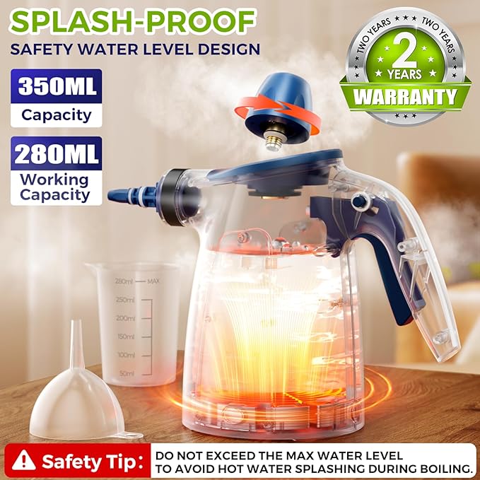 Steam Cleaner, Pressurized Handheld Multi-Surface Natural Steam Cleaner with 12 PCS Accessories & Safety Lock, 350ML Large Capacity, Steamer for Car, Home, Upholstery, Kitchen, Window, Grime, Grease