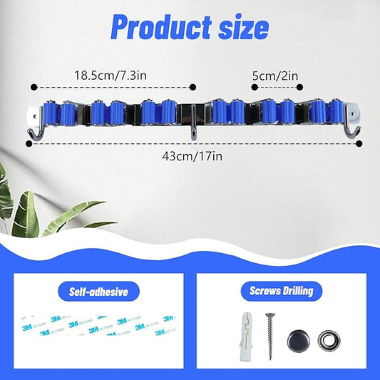 BigKing Mop Broom Holder Wall Mounted,6 Racks 3 Hooks Heavy Duty Stainless Steel Broom and Mop Hangers,Garage Storage Rack & Garden Tool Organizer, Self-adhesive/Screw Drilling