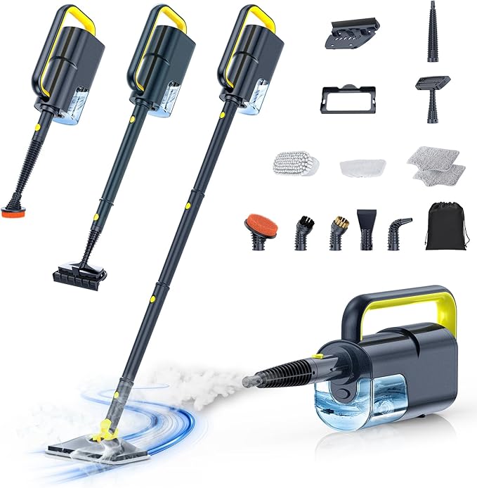 LABIGO 10-in-1 Steam Mop with Detachable Handheld Steamer, 350ml Tank, 10s Heat-Up, 248°F Steam Cleaner, 2-Level Control and Swivel Head for Floors, Carpets, Tiles, BBQ grill and Multi-Surface