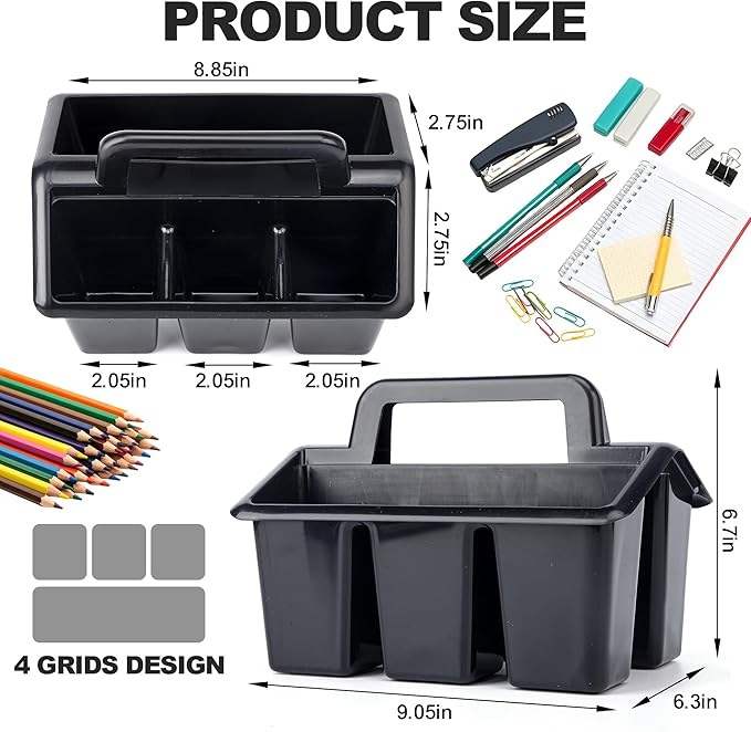 6 Pack Plastic Classroom Caddy For School,Kidsroom,Pencil Holder,Portable Art Craft Caddy Organizer With Handle,Cleaning Caddy Organization For Shower Room（Black