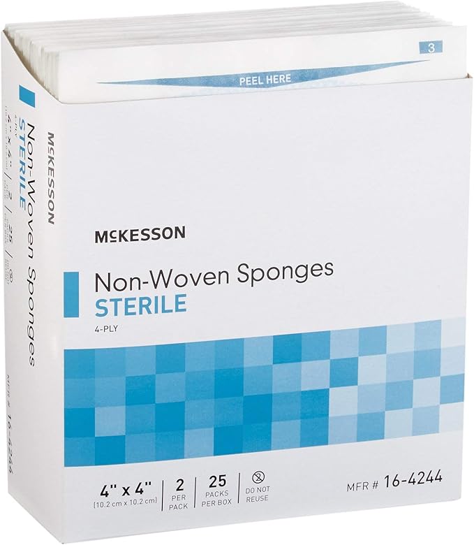 McKesson Non-Woven Sponges, Sterile, 4-Ply, Polyester/Rayon, 4 in x 4 in, 2 per Pack, 600 Packs, 1200 Total