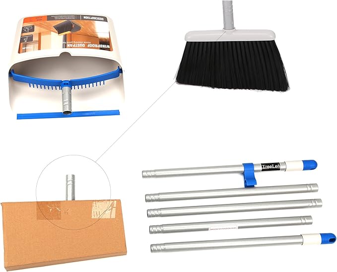 TreeLen Long Handle Broom and Dustpan Set,Upright Dust Pan Combo for Home, Kitchen, Room, Office, Lobby Floor Use Without Bending