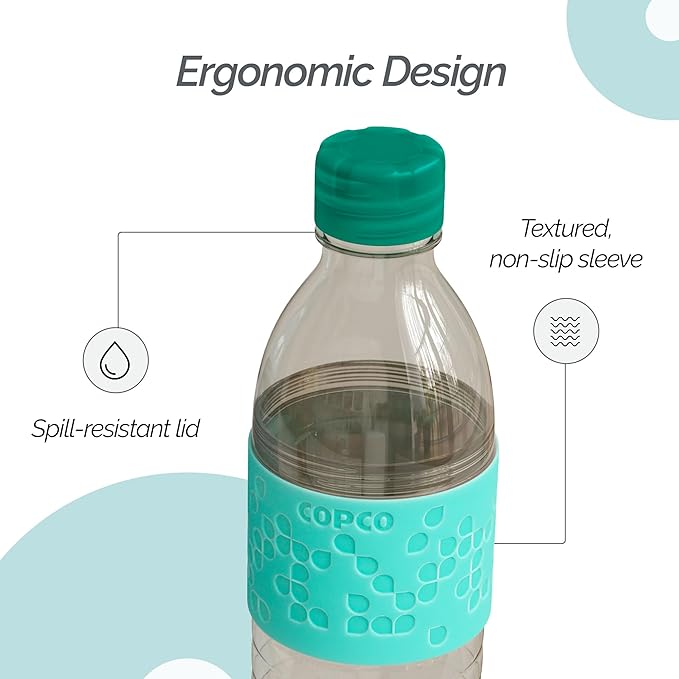 Copco Plastic Water Bottle with Chug Lid, Reusable, BPA Free, Dishwasher Safe, Perfect for Travel, School, Outdoors, and Gym, Hydra 16.9oz, Set of 2, Gray & Teal