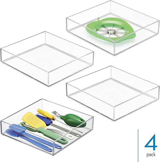iDesign Stackable Makeup Drawer Organizer Tray - Vanity Organizer or Desk Organizer, Set of 4, Clear