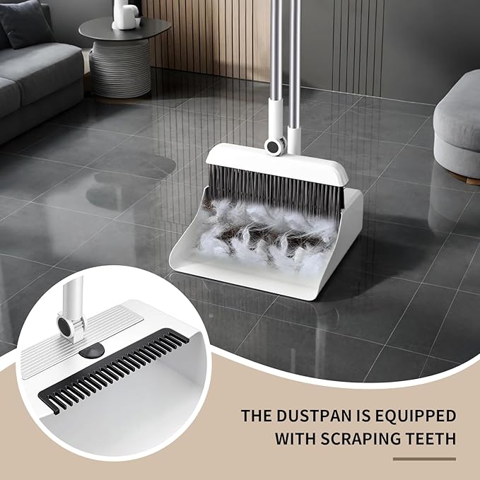 Upgrade 3-in-1 Standing Broom and Dustpan Cleaning Set, Long Handle Soft Bristle, Upright Design Cleaning Set for Home, Office, Indoor&Outdoor Sweeping