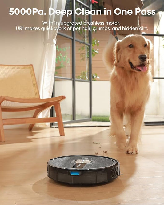 Robot Vacuum and Mop Combo,5000Pa Robotic Vacuum Cleaner,180mins Runtime Vacuum Robot with App/Remote/Alexa Control, Ideal for Hard Floor/Carpet/Pet Hair, Self-Charge,Schedule Clean(UR1)