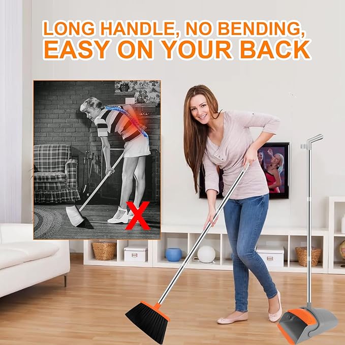Broom and Dustpan Set for Home, Broom with Dustpan Combo Set, 51" Long Handle Dust Pan Set for Household