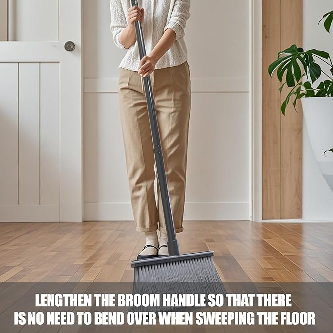 Broom with Dustpan Combo Set, Dust Pans with Long Handle, Brooms with Dustpan, Dust Pan Broom Kit for Home Kitchen & Yard Outside Sweeping(Gray&Red)