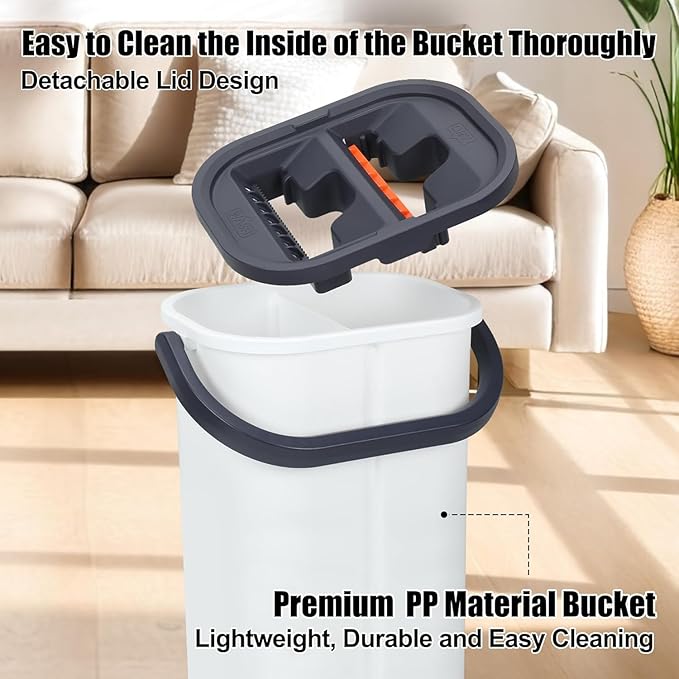 Easywring Washable Mop and Bucket with Wringer Set for Home, Durable and Sturdy Aluminum Flat Mop Head, 2-Chamber, Wet and Dry for All Surfaces, with 8 Reusable Microfiber Mop Pads 13 inch (16 Inch)