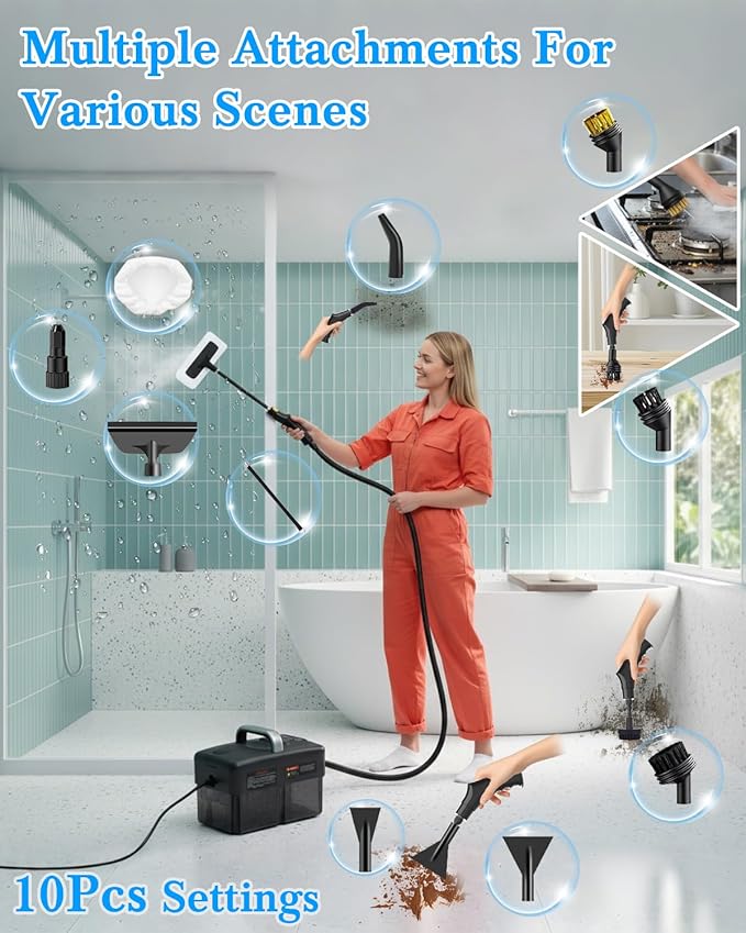 Steam Cleaner for Home - 1600ML Water Tank 15s Heat-Up Portable Steamer for Cleaning, 6 Level Adjustable, 2500W, 45PSI, 250°F Steam, Handheld Steam Cleaner for Car Detailing, Grease, Tile,Grout