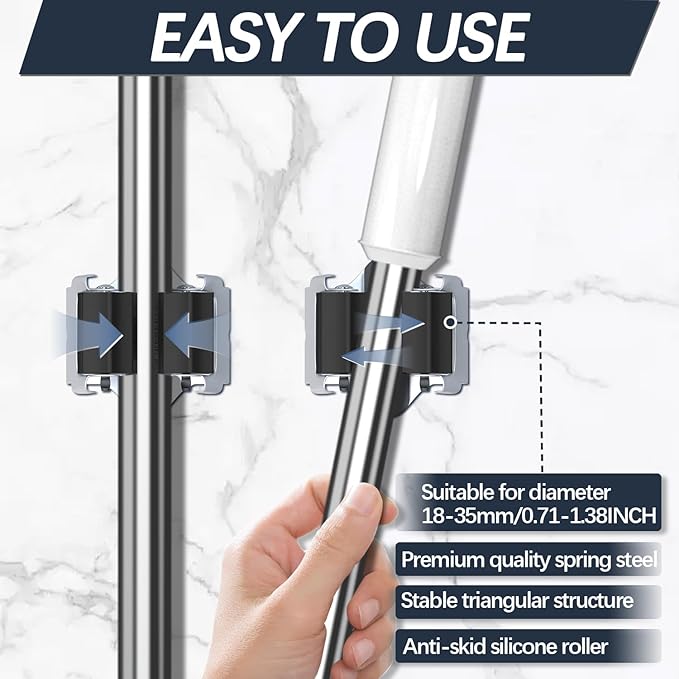 3-H 45 Pack Mop and Broom Holder Big Size Hanging 1 KG Extra,Broom Hanger Wall Mount for Hanging and Organizing Shove Rake Yard Tools in Shed Kitchen Laundry Room Bathroom Garden(Black)