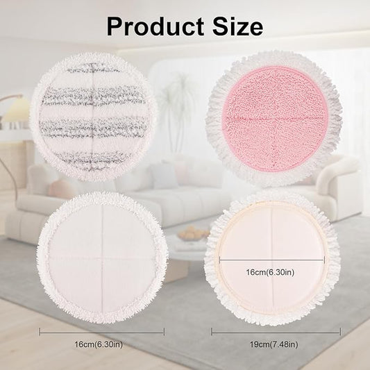 Electric Mop Pads, 6.3in Spin Mop Pads for Most Cordless Electric Spin Mop, Round Mop Replacement Pads for Floor Cleaning(4 Pack)