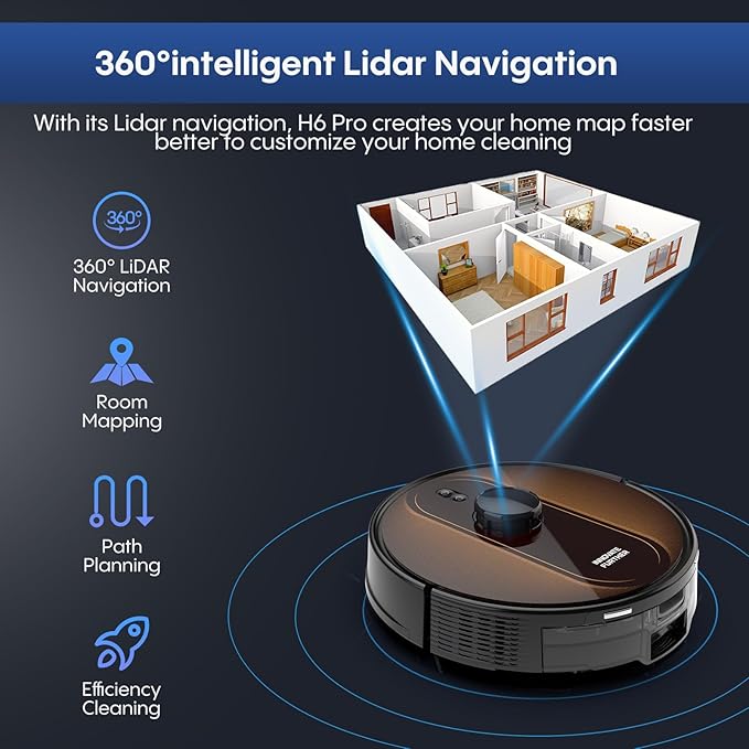 Robot Vacuum and Mop with Mapping: 6000Pa Self Emptying Robotic Vacuum with LIDAR Navigation,3-in-1 Robot Vacuum for 90 Days Hands-Free Cleaning, Alexa/APP Control Ideal for Pet Hair Hard Floor Carpet