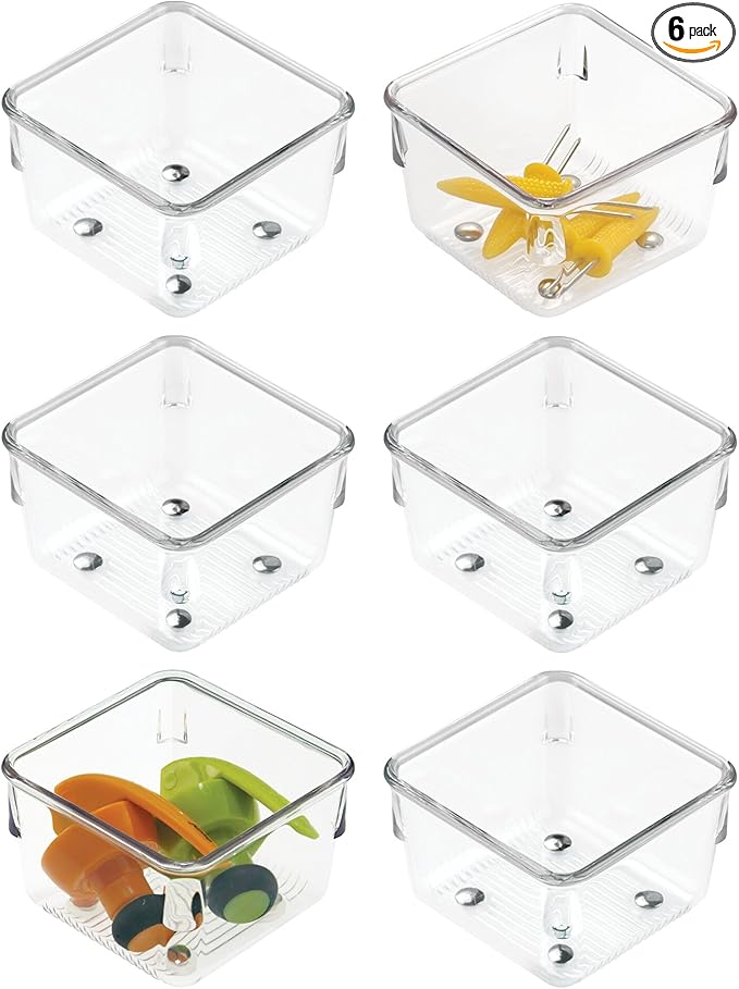 iDesign Plastic Drawer Organizer Bins - Storage for Kitchen, Bathroom, and Desk Drawers - Set of 6 - Clear