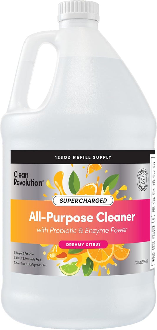 Clean Revolution SuperCharged All Purpose Cleaner, Non-Toxic, Eco-Friendly & Plant-Based, Ready to Use, Dreamy Citrus, 128 Fl Oz