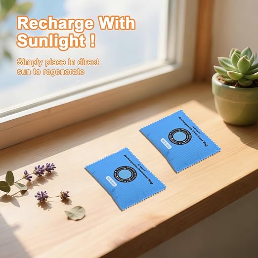 Silica Gel Desiccant Packets, Indicating Moisture Absorbers for Safes, 500g × 2pcs Rechargeable Desiccant Packs for car Bathroom Camper Storage Bins Basement
