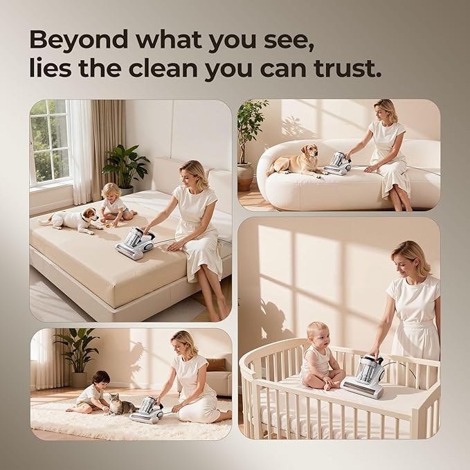 JIGOO Bed Vacuum Cleaner with Dust Sensor, Mattress Vacuum Cleaner with UV & Ultrasonic and High Heating, 13Kpa Suction 500W Powerful Double-Cup Handheld Vacuums (J300, Corded)