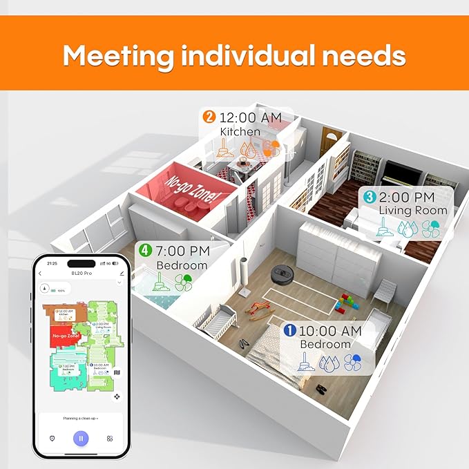 Robot Vacuum and Mop with Self-Emptying, Robotic Vacuum with 90-Day Hands-Free, Mapping, 5000Pa, LiDAR Navigation, Cleaning, Wi-Fi/App/Alexa Control, No-Go Zones,Ideal for Pet, Hard Floors, Carpet