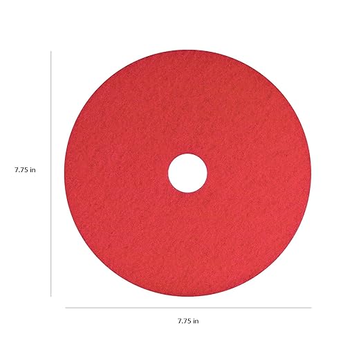 Americo Red Buffer Floor Pad, for Light Cleaning and Buffing, 7.75" Diameter, 3.25" Center Hole, 5 Pads/Case, Made of 100% Recycled Content, USA Made