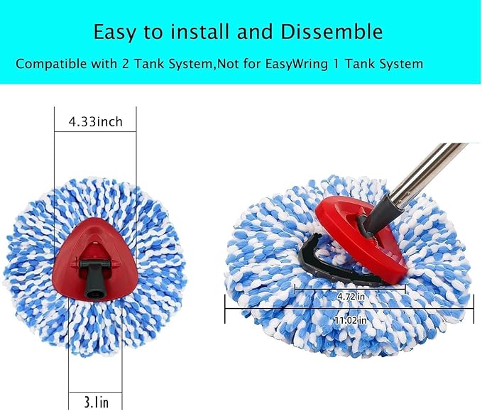 Spin Mop Head Replacement Compatiable with Oceda RinseClean 2-Tank System,12 Microfiber Mop Refills 3 Mop Base kit for Oceda RinseClean,Machine Washable,Easy to Replace Deep Cleaning