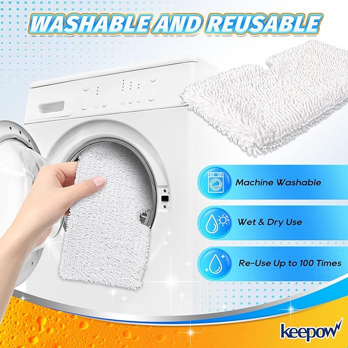 KEEPOW Steam Pocket Mop Replacement Pads Compatible with Shark S3500 Series S3501 S3601 S3550 S3901 SE450 S3801CO S3601D S2901 S2902 Steamer Pocket Mop Washable Microfiber Pads Refills (1 +1 Pack)