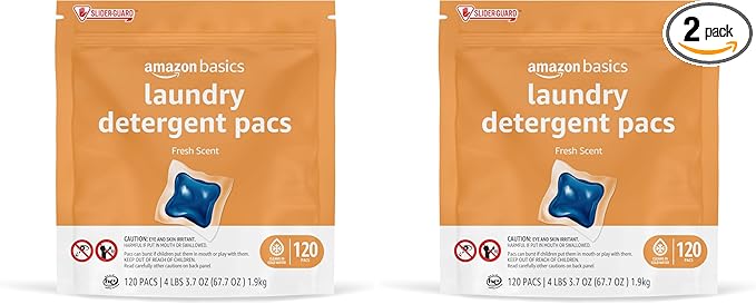 Amazon Basics Laundry Detergent Pods, Fresh Scent | 120 Pacs | 120 Medium Loads | Pack of 2