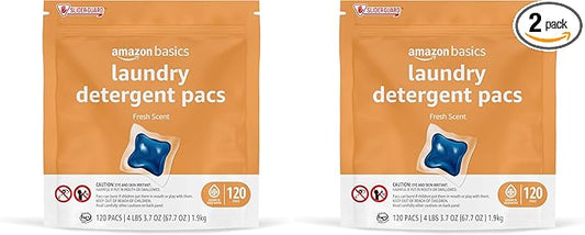 Amazon Basics Laundry Detergent Pods, Fresh Scent | 120 Pacs | 120 Medium Loads | Pack of 2