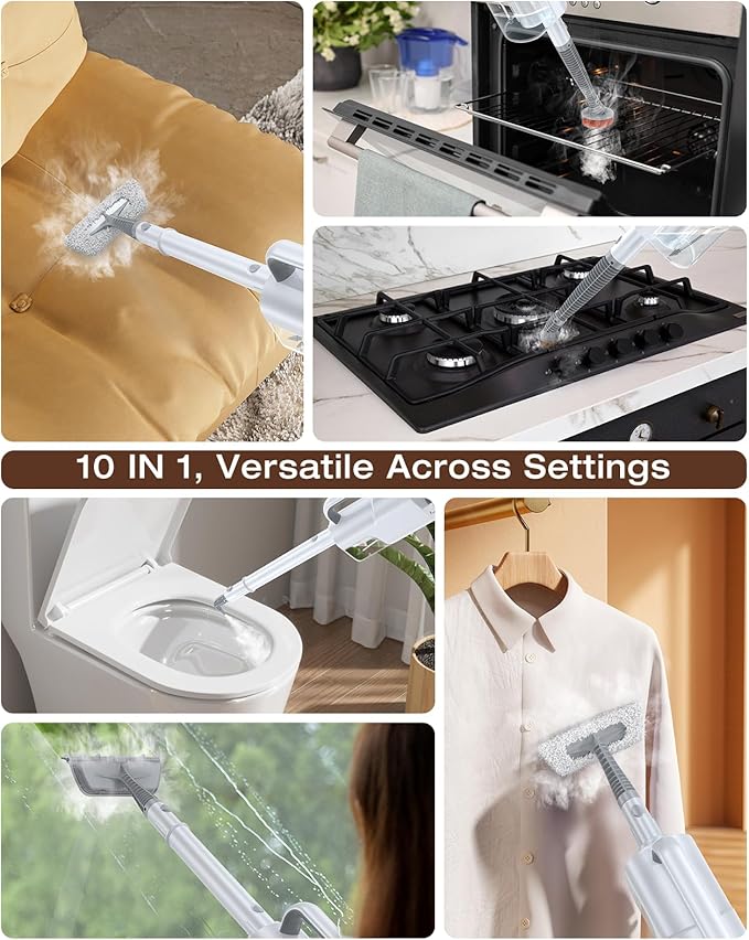 LABIGO 10-in-1 Steam Mop with Detachable Handheld Steamer, 350ml Tank, 10s Heat-Up, 248°F Steam Cleaner, 3-Level Control and Swivel Head for Floors, Carpets, Tiles, BBQ grill and Multi-Surface
