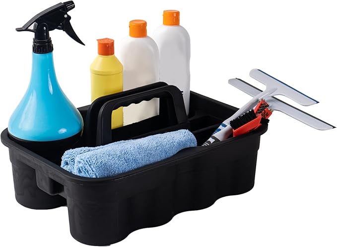 Matthew 3 Pack Large Plastic Tote Tool & Deluxe Supply Cleaning Caddy with Handle Portable Shower Basket Storage Caddy for Cleaning Products,Take-Out Drink,Bathrooms - Black