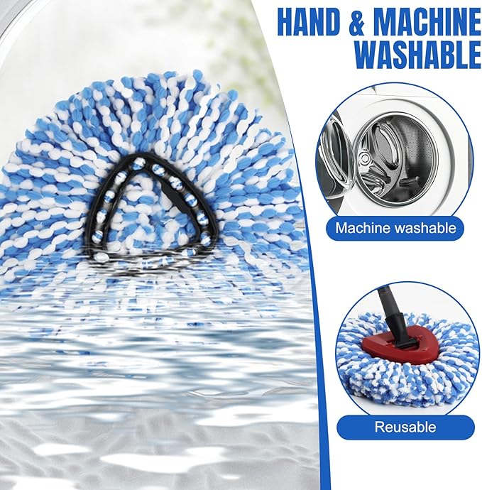 3 Pcs Spin Mop Replacement Heads, 360° Easy Wring Spin Mop 100% Microfiber Refill, Easy Cleaning Spin Mop Heads, 2 Tank System Replace Head for Easy House Cleaning Floor Mopping, Blue&White