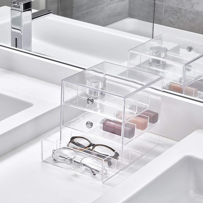 iDesign 3-Drawer Stackable Sunglasses Organizer, Clear Glasses Storage and Eyewear Display Holder