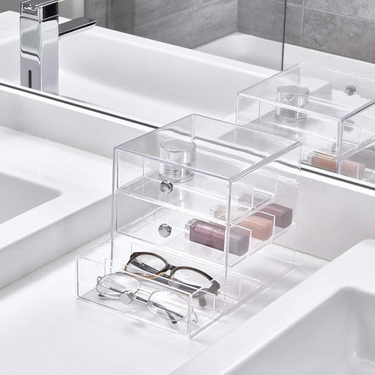iDesign 3-Drawer Stackable Sunglasses Organizer, Clear Glasses Storage and Eyewear Display Holder