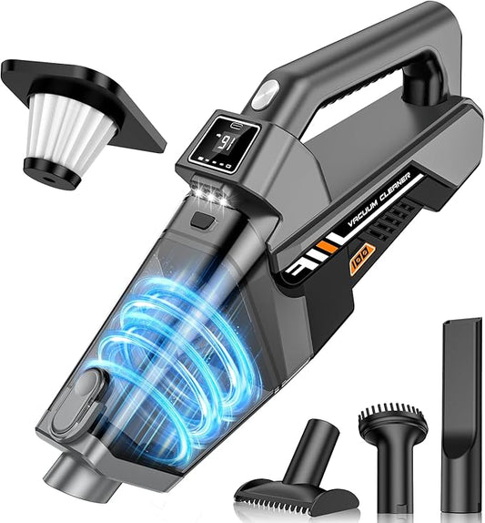 Handheld Vacuum Cordless, 16KPA Powerful Suction Hand Held Vacuum Cleaner Dust Busters Cordless Rechargeable, HD Display & 3 LED Lights, Portable Vacuum for Car, Home, Pet Hair