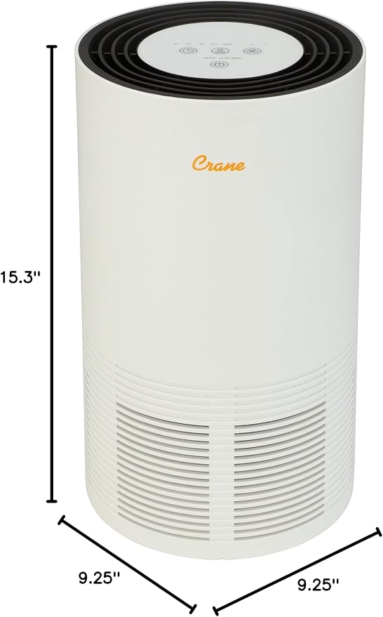 Crane Air Purifier with True HEPA Filter, UV Light, 300 Sq Feet Coverage, Timer Function, Sleep Mode, Washable Particle Filter, EE-5068