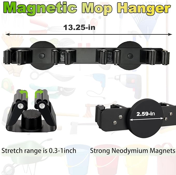 Strong Magnetic Mop Broom Holder, Heavy Duty Magnetic Mop Hanger for Refrigerators, Magnet Wall Mount Broom Holder for Cleaning Tools, Anti-slip Storage Rack for Home Kitchen Workshop Laundry Garage